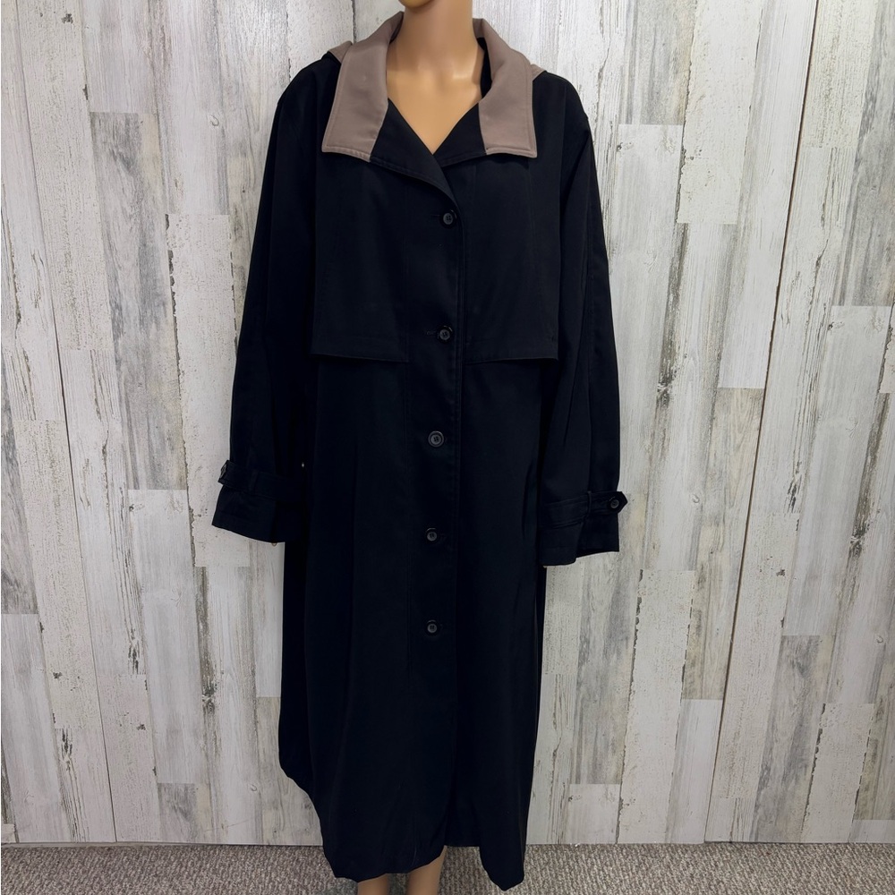 Charles‎ Klein Black Trench Coat with Tan Collar